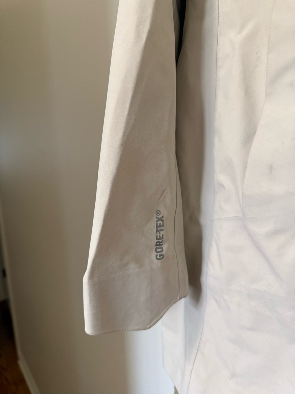 Arc'teryx Women's Hooded Raincoat in Light Beige - Picture 3 of 11
